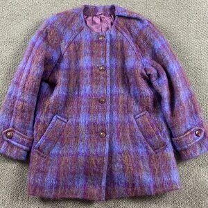 Vintage Donegal Design Ireland Mohair Blend Coat Jacket Women's Size 12 Purple